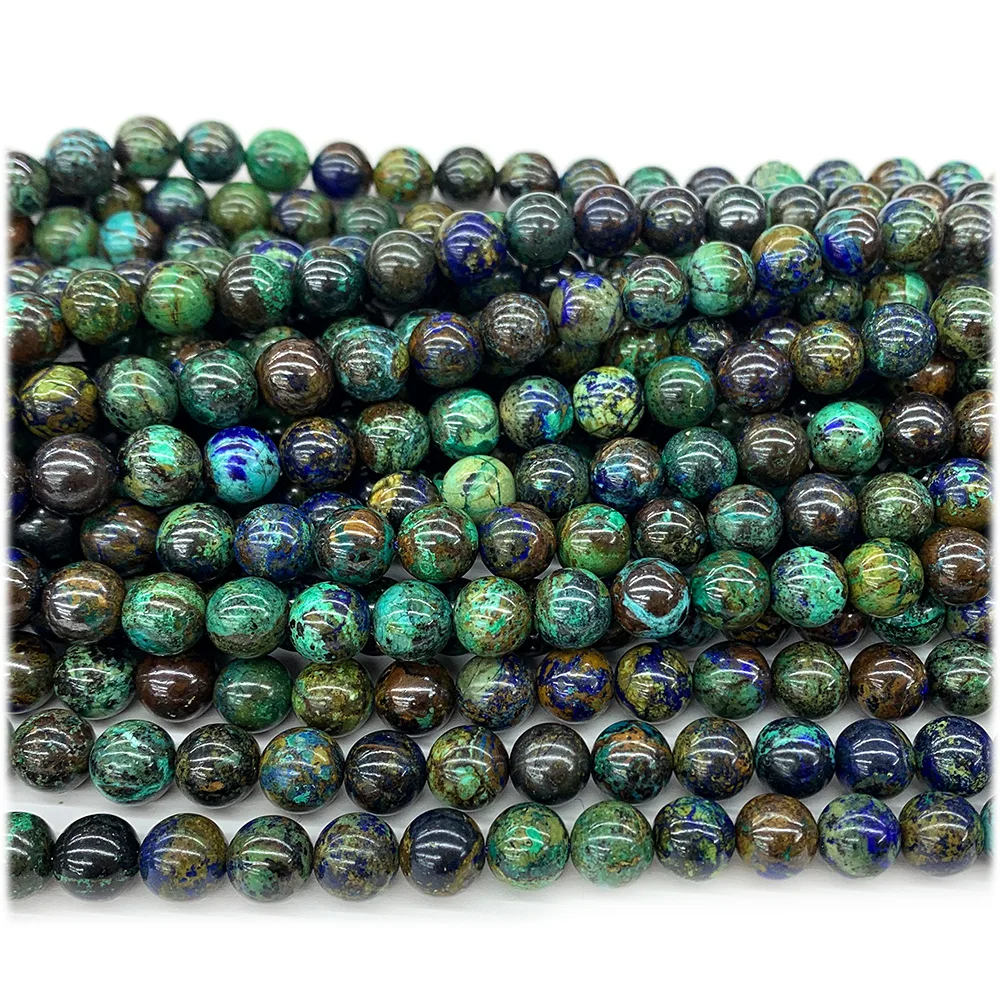 Veemake Natural Blue Azurite Round Loose Gemstone Stone Beads Jewelry Design Necklace Bracelets 08231