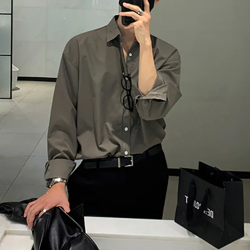 Men's Shirt Men's Long Sleeve Premium Grey Light Mature Style Suit Inner Shirt