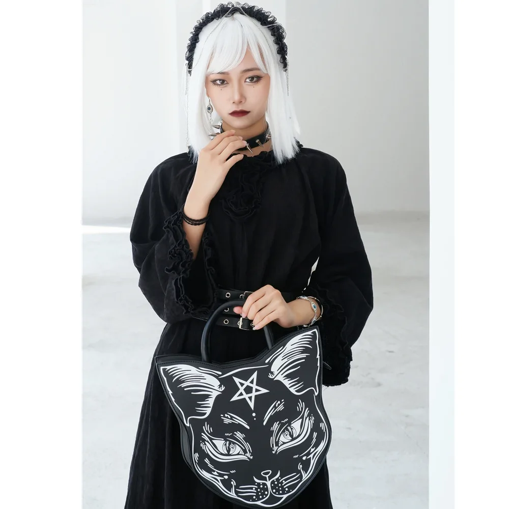 Dark Metal Black Gothic Sweet Cat Graphics Pentacle Pentgram Goth Bag Witch Cute Cosplay Bags Harajuku