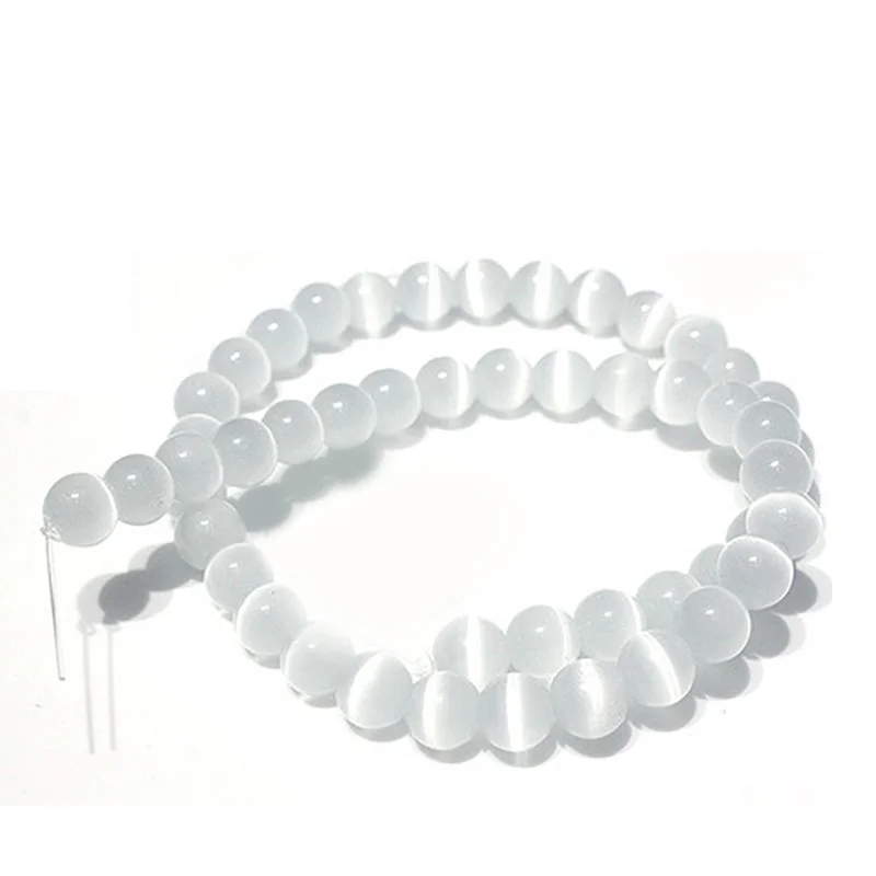 prezioso naturale 5A qualità selenite bianca trasparente occhio di gatto pietra di gesso perline sparse rotonde 15 