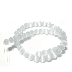 precious Natural 5A Quality White Selenite Clear Cat Eye Gypsum Stone Round Loose Beads 15