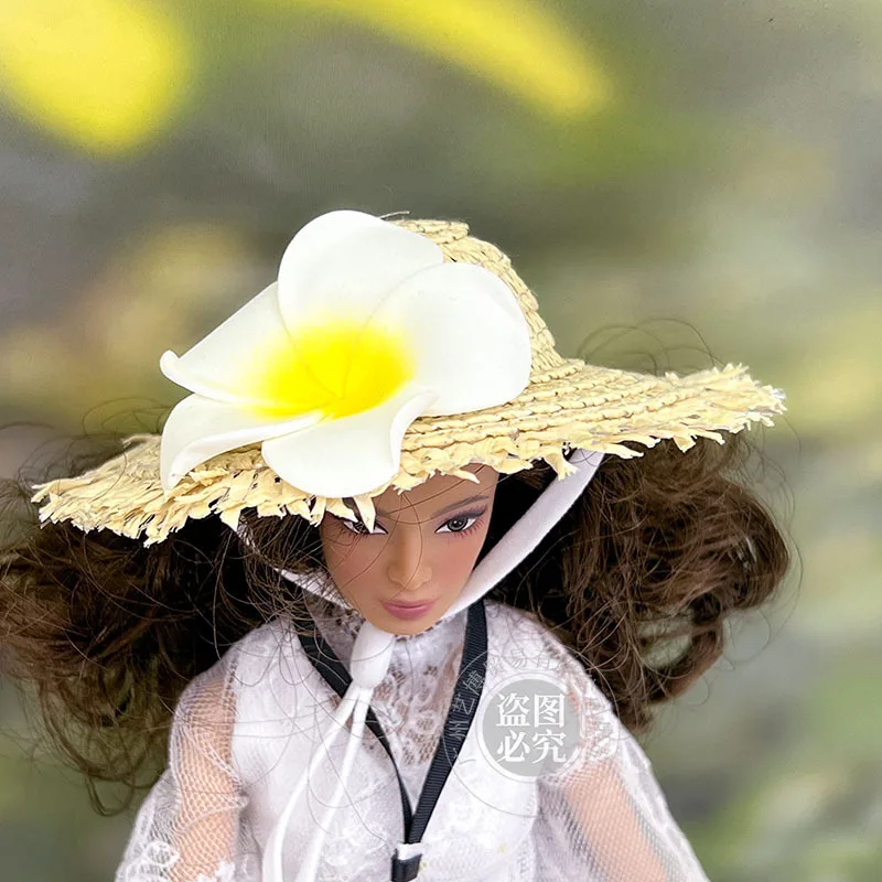 1/6 Doll Dress Up Accessories Fashion Holiday Straw Hat Beach Hat For Supermodel Doll BJD Babi Headwear 10cm Frangipani Hat view 3
