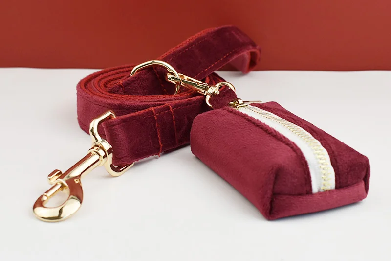Rotes Weinrot-Samt-Hundehalsband und Leinen-Set für große Hunde, individuell graviertes Namensschild, Haustierzubehör, Hundeleine, Velvet07 – Detail 8