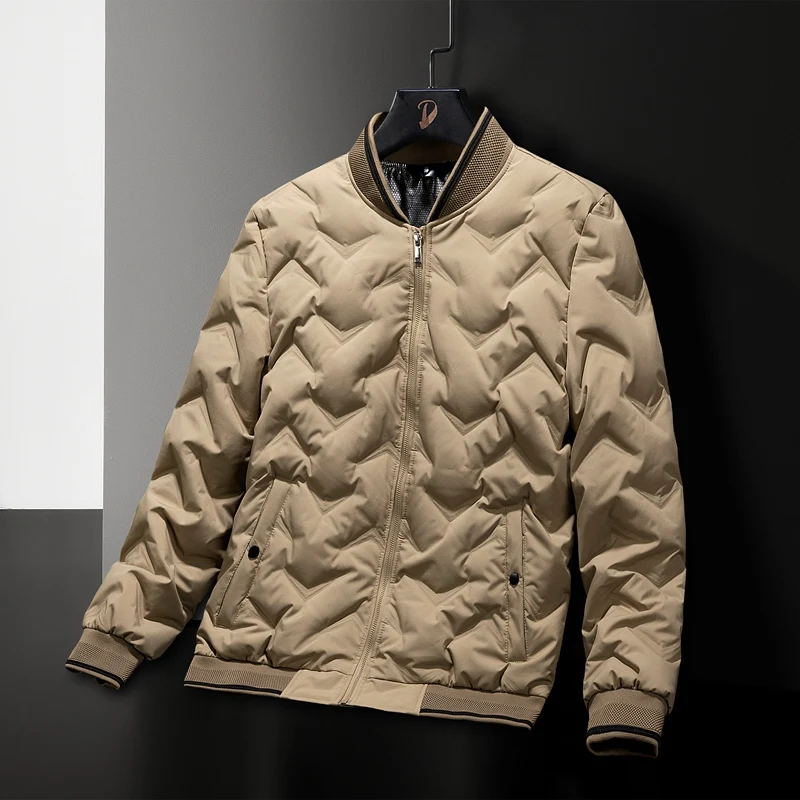 بدلات الصيد الخارجية سترات بيسبول قصيرة للرجال لربيع وشتاء سترات سوداء عصرية سترات سميكة من ريش البط