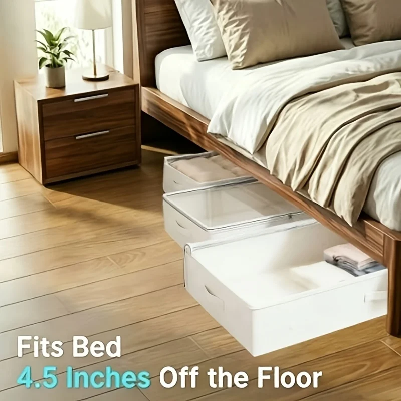 3-Piece White Under Bed Storage Container, 4.5-Inch (Approximately 11.4cm) High and Low Profile Under Bed Clothing Storage Box