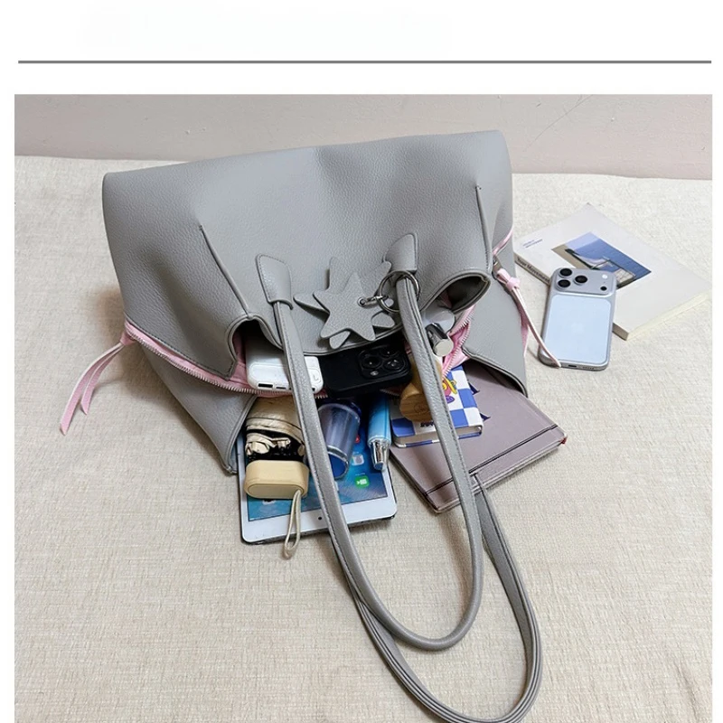 Damen-Tragetasche, mehrschichtige Schultertasche mit großem Fassungsvermögen und Reißverschluss, Damen-Vintage-Handtasche mit mattiertem Finish, ideal für Büro, Pendel und den täglichen Gebrauch, mit Tragegriff. – Detail 10
