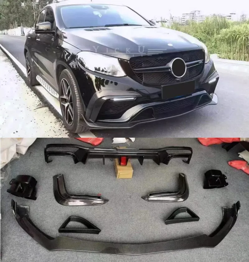 

For Benz W166 GLE63 E63S 2015-2019 Real Carbon Fiber Bumper Front Lip Rear Diffuser Spoiler Exhaust Cover Body Kit