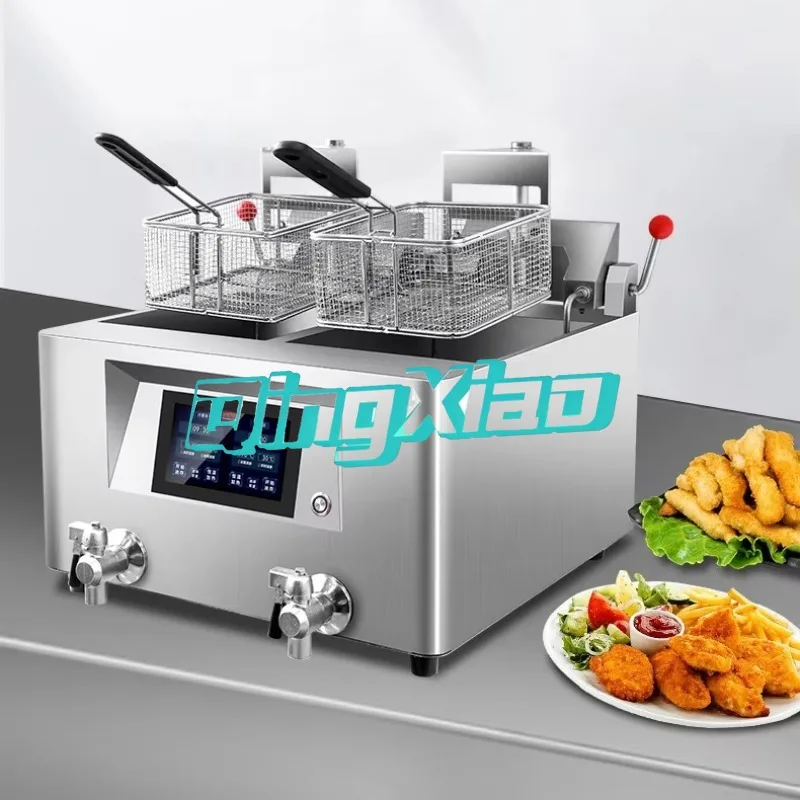 Commercial Double Tank Stainless Steel Automatic Lifting Deep Fryer For Chicken French Fries Skewers Restaurant Small Business