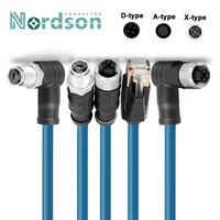 M12 Ethernet Cord Elbow Right Angle 8Pin X-Type to RJ45 4Pin A-Code D-Coding Male Female Head to RJ45 Connector Drag Chain Cable