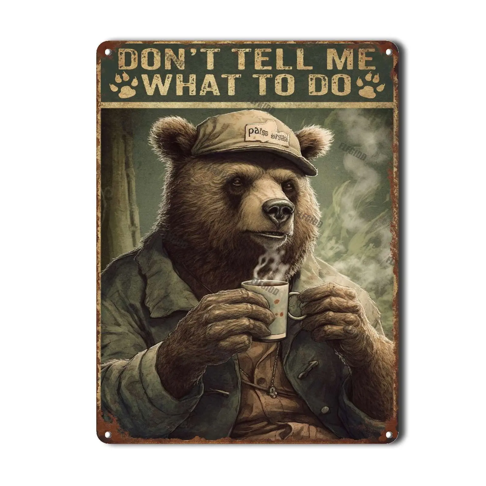 Retro Tin Sign Bear Camping Dont Tell Me What to Do Tin Sign Vintage Art Wall Decor Sign Home Bar Pub Decorative 6x8inch