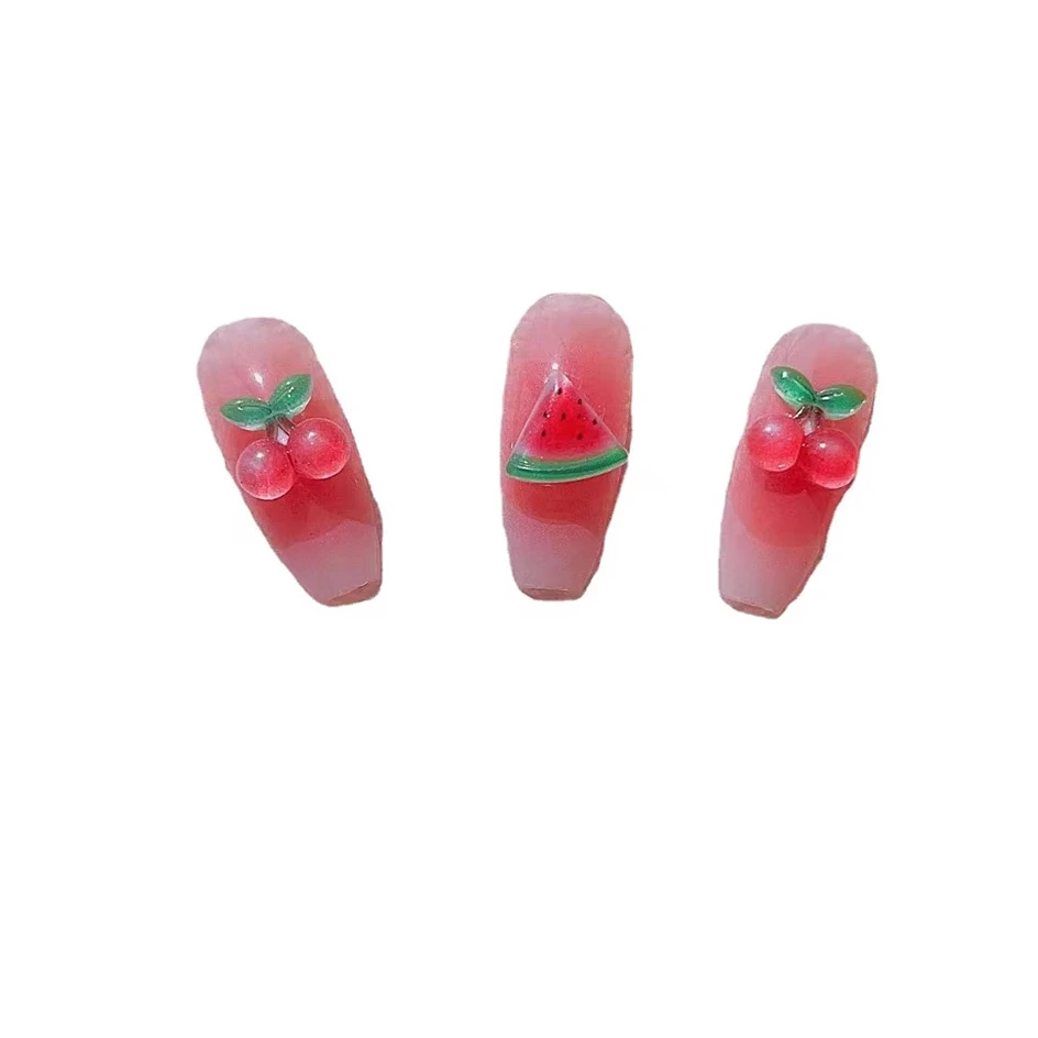 10Pcs 3D Resin Mini Cherry Watermelon Gems Nail Art Charms Sweet Fruit Flatback Jewelry Design Nail Decorations Rhinestones 10mm