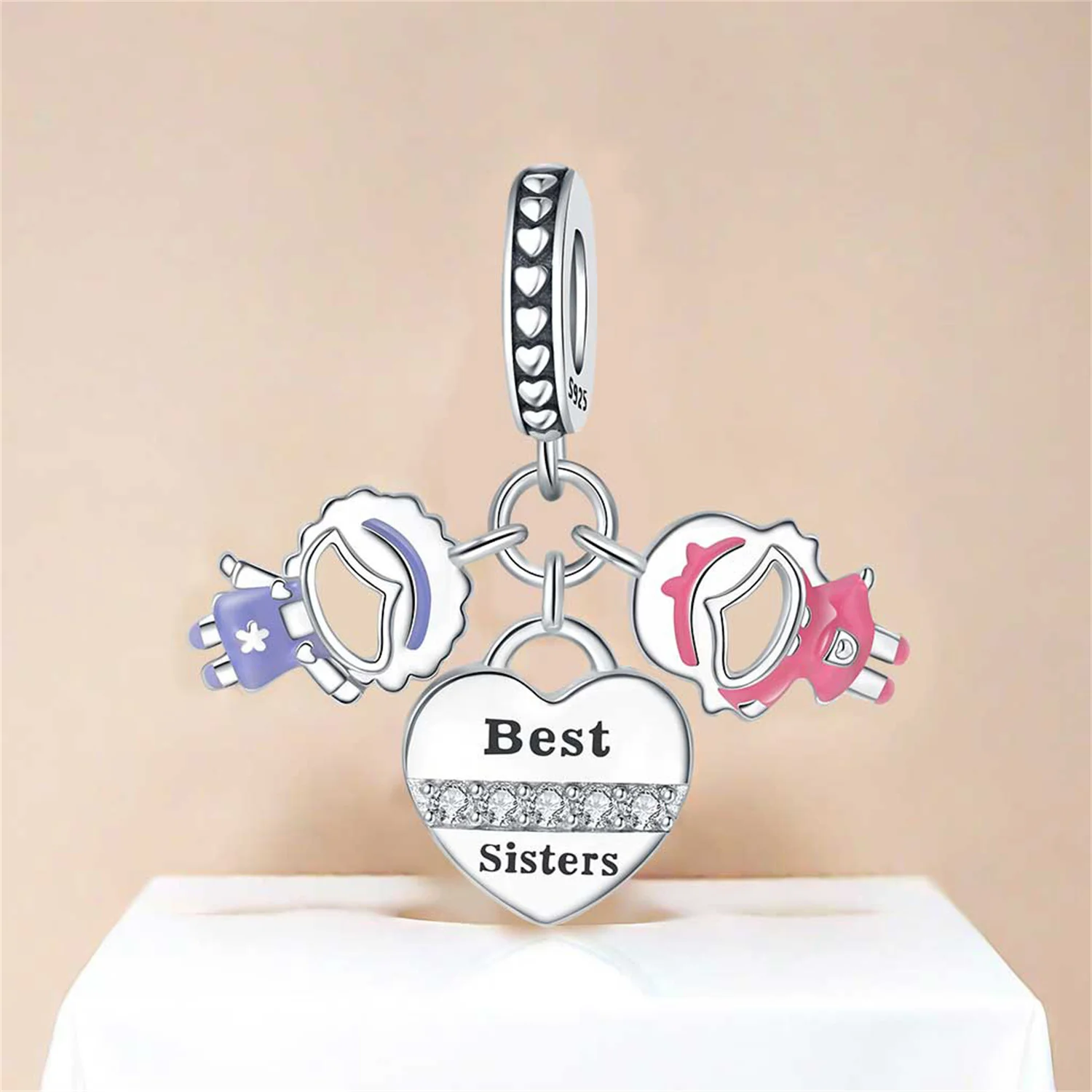 925 Sterling Silver Forever Sisters Love Pendant Charms Beads Fit Original Bracelets DIY Jewelry Fine Gifts Party Accessory