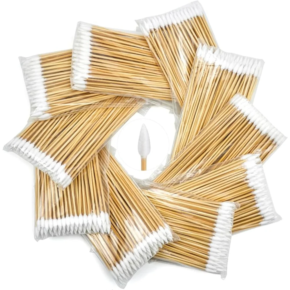 100/300PCS 6 Inch Precision Tips Cotton Swabs - Long Wooden Stick Cotton Buds Pointed Cotton Swabs With Case - Cotton