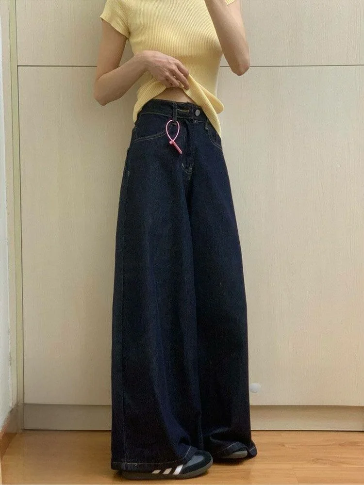 

High Waist Loose Straight Leg Blue Jeans Women's Thin Summer New Vintage Style Floor Length Trousers Comfortable Fit Denim
