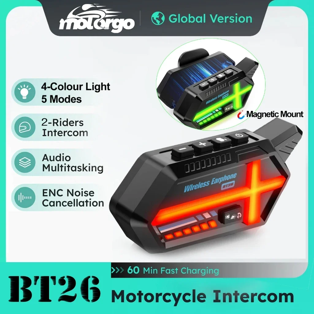

1/2Pcs Bluetooth Motorcycle Helmet Intercom Headset for 2 Rider BT 5.4 800M Intercomunicador Interphone with Ambient Lightight