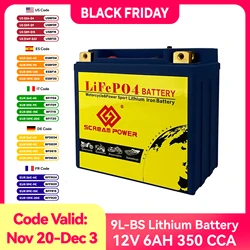 9-BS/9-B/9-B4 12V Motorcycle LiFePO4 Energy Starter Battery 6Ah 350A With BMS Replacement for Motorcycles