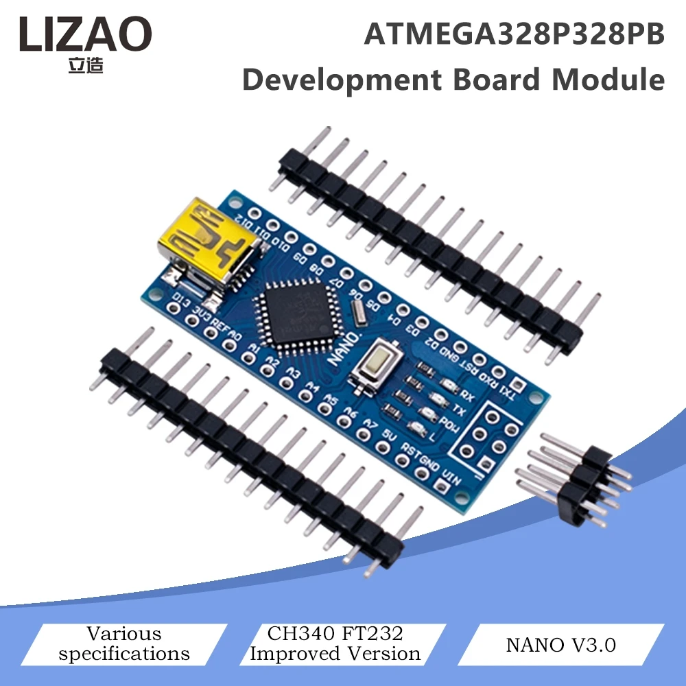 Carte de développement Nano V3.0 ATMEGA328P, version améliorée CH340/FT232, compatible avec les projets Arduino