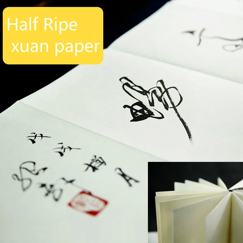 Imagem -06 - Xuan Papel Dobrável Folheto Retro Escova Caneta Copiar Escrituras Livro de Escrita Papel Arroz Caligrafia Chinesa Pintura Criação Papier