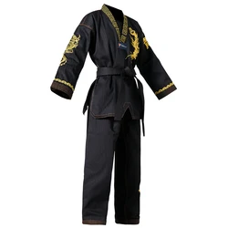 Taekwondo Master Dobok Ultralight Wt Fighter Polyester Suit Black Martial Arts Gi With Exquisite Embroidery