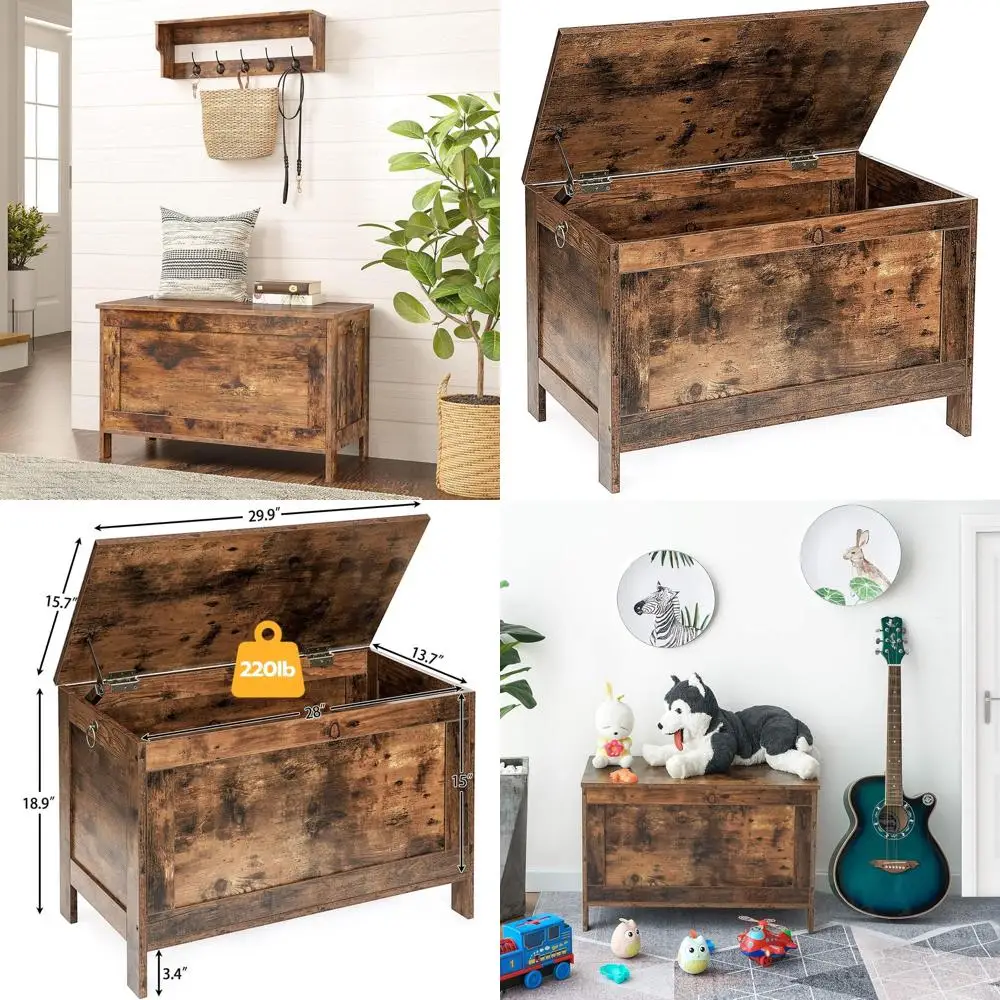 

Rustic Wooden Toy Chest with Safety Hinges, 220 lb Capacity, 29.9x15.7x18.9, Easy Assembly Storage Bench