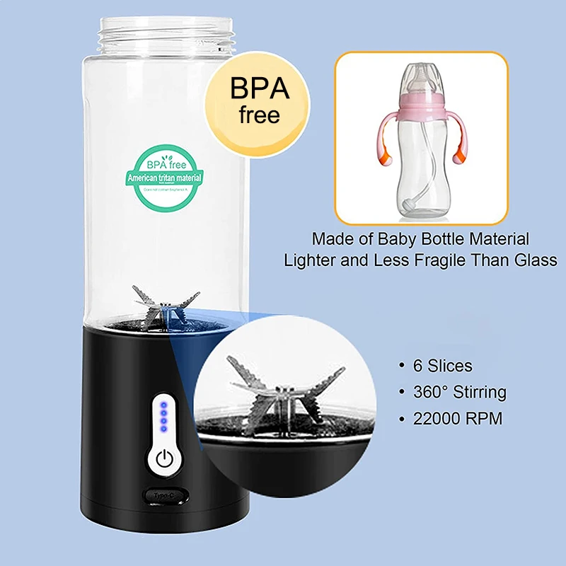 530ML Powerful Portable Blender for Smoothies Shakes USB Rechargeable Food Processor Fruit Mixer Machine Mini Juicer Blender Cup image 5