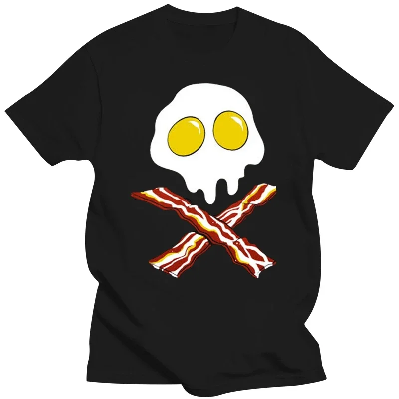 New fashion Bacon And Eggs  Jolly Rodger Style New Funny Black Mens Novelty T-Shirt For Youth Middle-Age The Elder Shirt