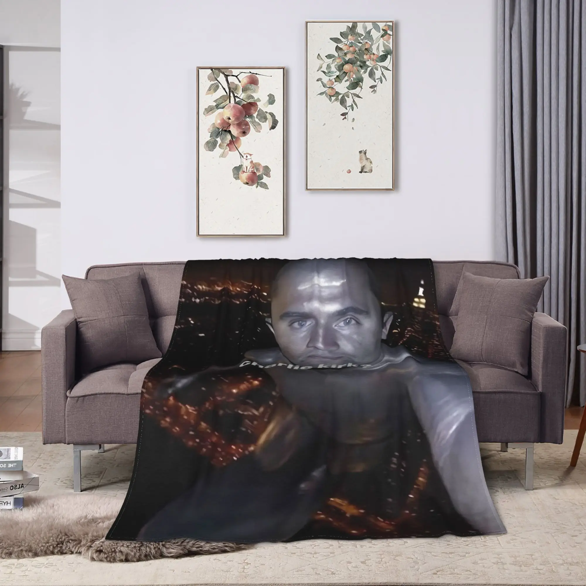 Warm Blanket Decorative Charlie Kirk Red Tung Brainrot Throw Blanket Flannel Bedspread For Living Room Fluffy Sofa Bed Cover