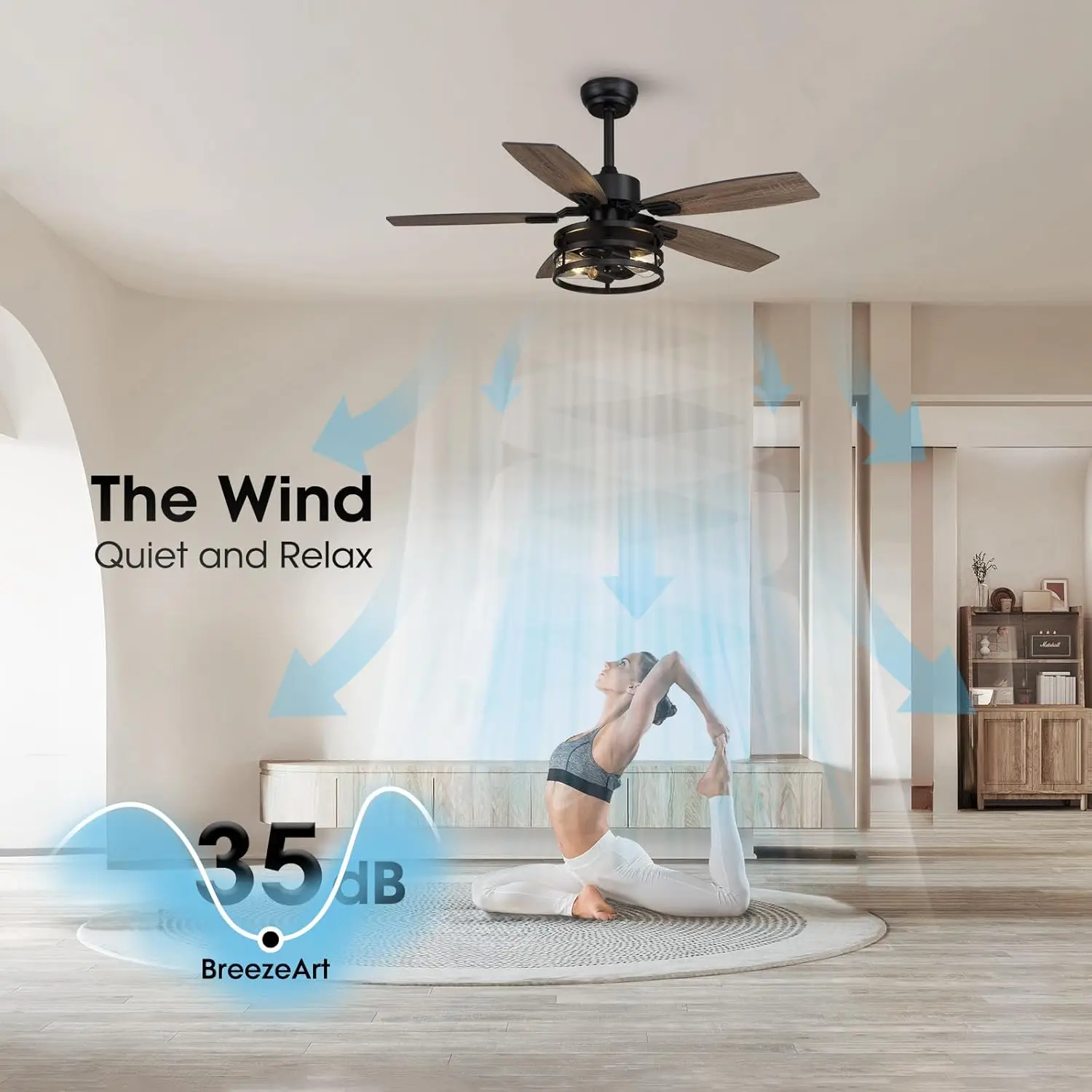 Breezeart 42 Inch Ceiling Fans With Lights And Remote/App Control, Ceiling Fan For Bedroom Living Room And Patio, Caged Ceiling