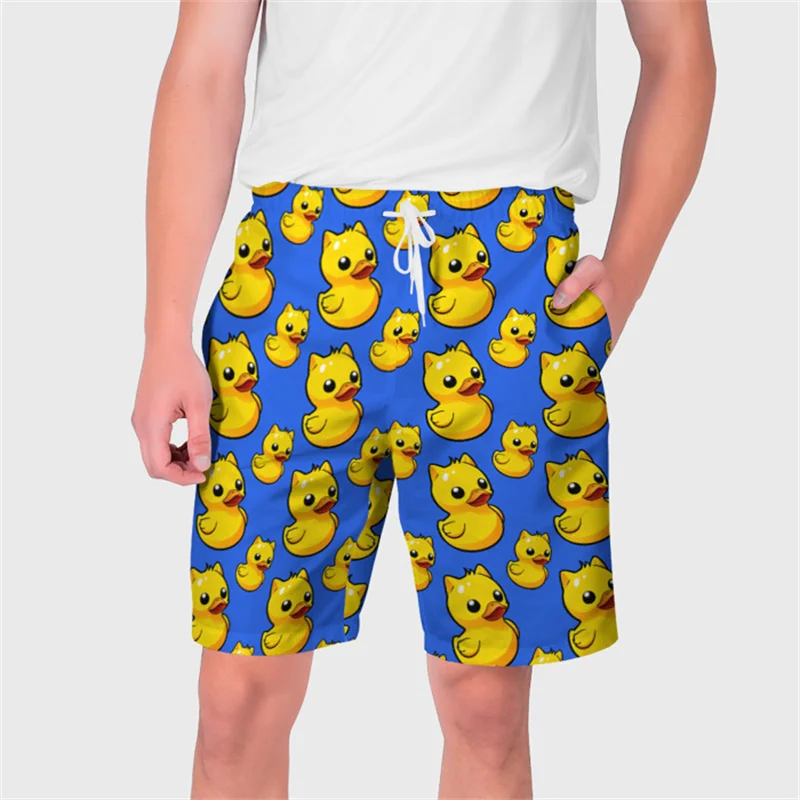 Short de plage imprimé en 3D pour hommes, motif animal mignon, canard en caoutchouc jaune, streetwear drôle, maillot de bain, pantalon de planche pour enfants, mode d'été