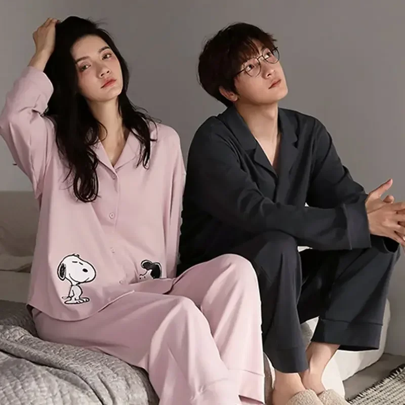 Disney cute spring and autumn cotton pajamas for women Snoopy creative comfortable and soft couple home clothes set holiday gift