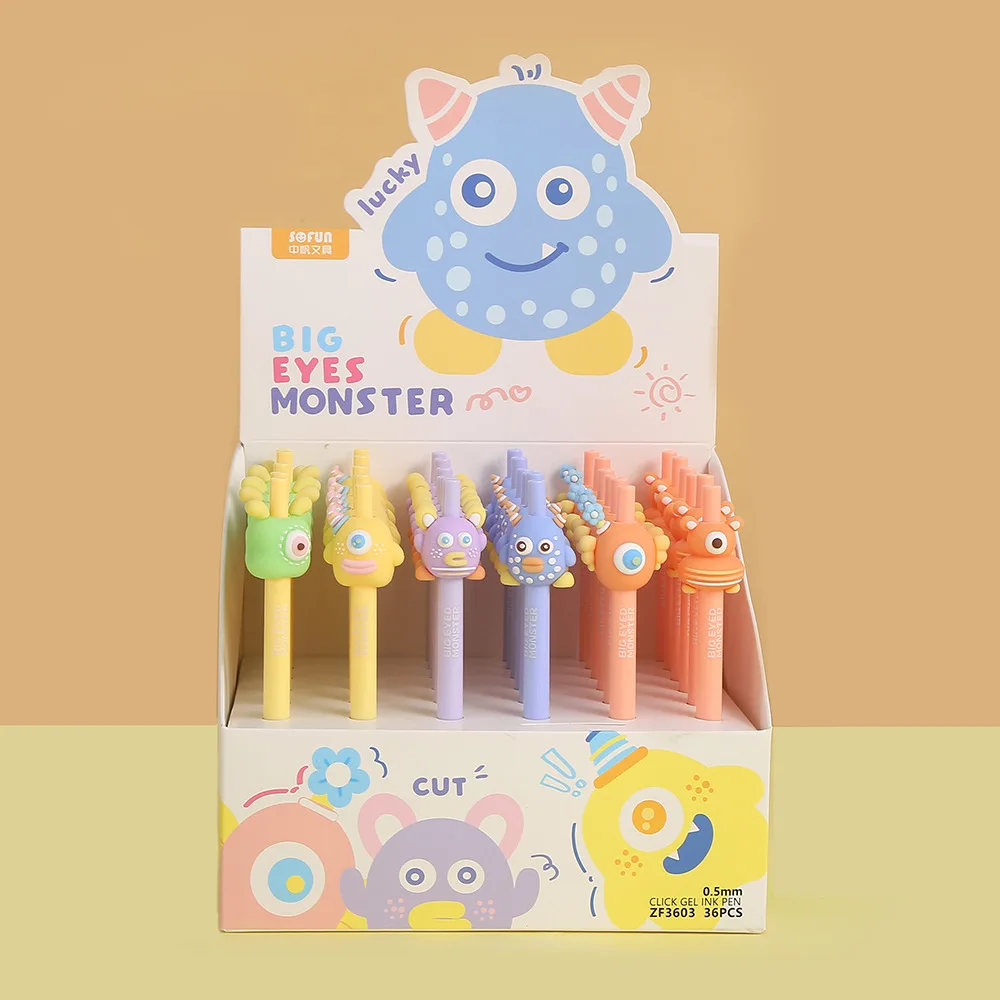 

36 pcs/lot Kawaii Monster Press Gel Pen Cute 0.5mm Black Ink Neutral Pens For Writing Office School Supplies