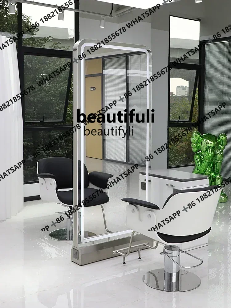 xx1Barber Shop Dressing Table Hair Salon Hair Salon Hot Dyeing Mirror Hair Cutting Single-Sided Floor Mirror with Light