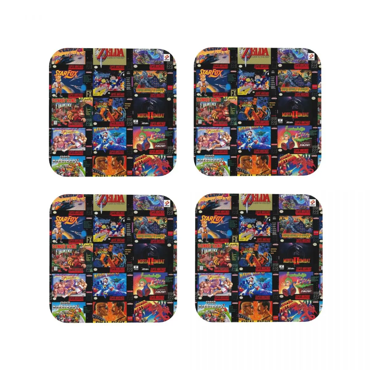 Retro Gaming Boxes Coasters Coffee Mats Set of 4 Placemats Mug Tableware Decoration & Accessories Pads for Home Dining Bar