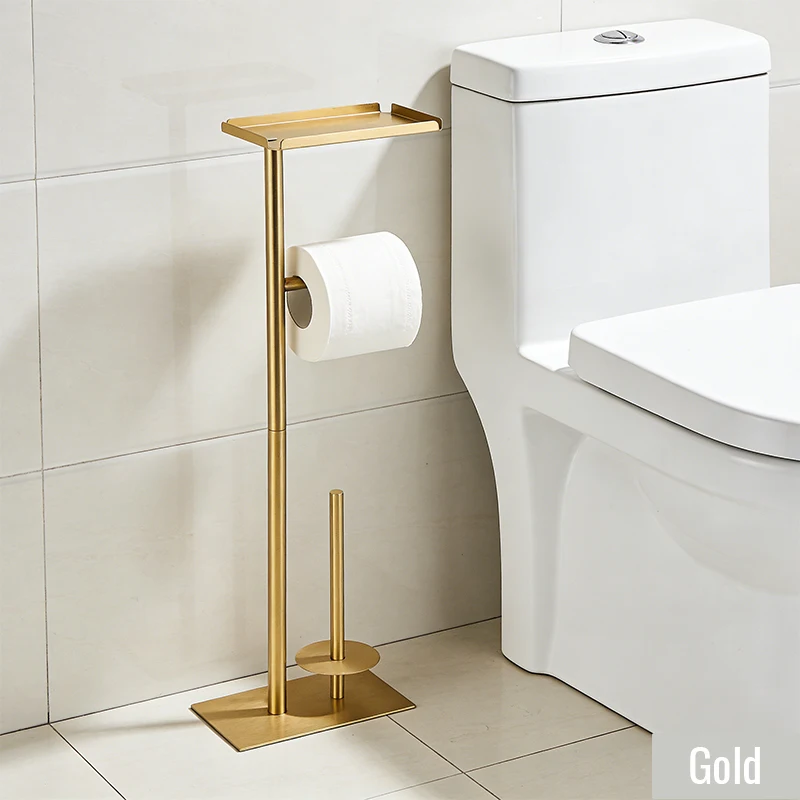 Stainless Steel Free Standing Toilet Paper Holder, Heavy Duty Toilet Roll Organizer, Space Saving Bathroom Storage Rack