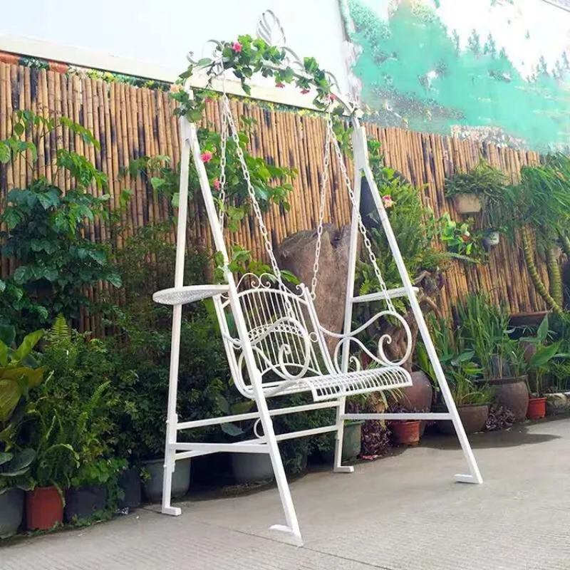 Outdoor wrought iron double swing courtyard indoor cradle chair, wedding wedding ornament European balcony garden basket chair