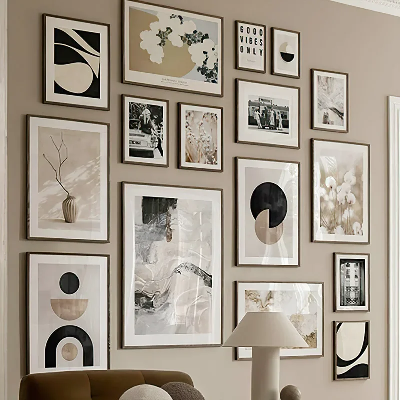 

Wall Art Beige Flower Circular Vintage Black White Photo Print Living Room Decoration Poster Canvas Painting Wall Pictures