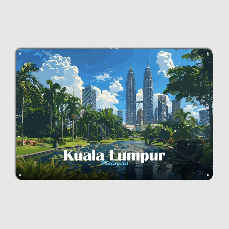 Kuala Lumpur Skyline Scenery Travel Poster Metal Tin Sign Indoor Outdoor Home Decor Bar Custom Posters Wall Room Decorations