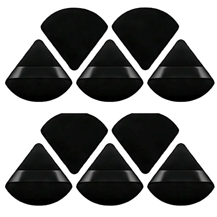 10 szt. Czarnych Trójkątnych Gąbeczek do Makijażu, Aksamitne Gąbki do Rozprowadzania Podkładu, Miękkie Kosmetyczne Blendery do Twarzy, Zestaw Narzędzi do Makijażu