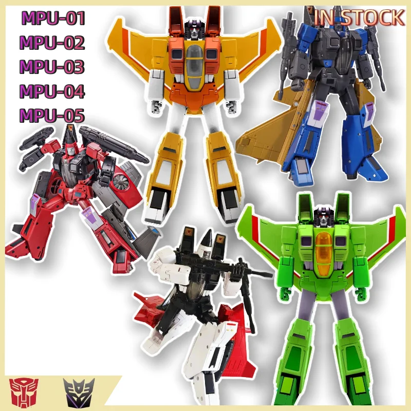 

В НАЛИЧИИ: Трансформируемые игрушки MPU-010203 MPU-04 MPU-05 Memorial Three-Tip Head Cannon Fighter Jet Aircraft Squad Sunwind Acid Rain