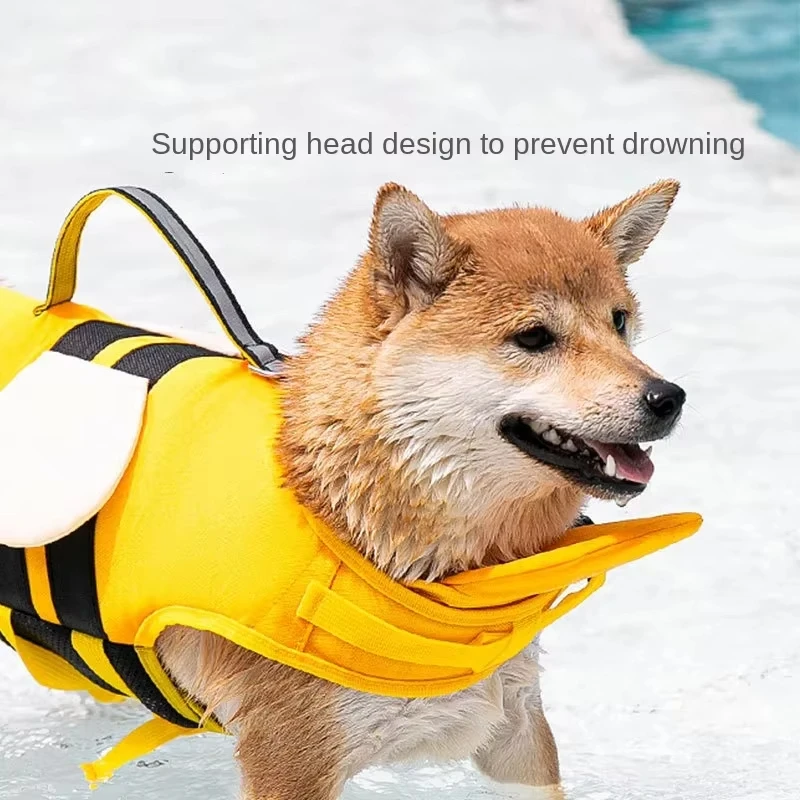 Buoyancy Dog Life Jacket Bee Design Swim Vest for Small Medium Dogs Adjustable Reflective Pet Safety Floatation Gear Summer