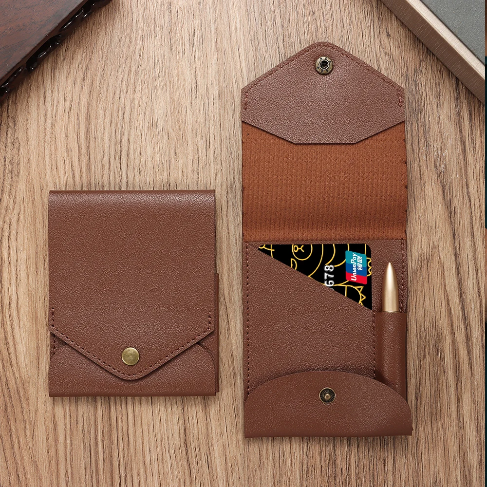 New Waterproof Multifunctional Compact Wallet Handmade PU Leather Built-in Pen Slot Front Pocket Wallets Money Clip Travel