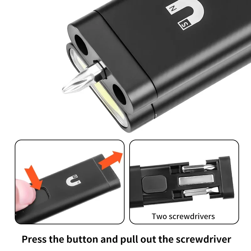 مصباح يدوي LED صغير USB-C قابل لإعادة الشحن مع مسطرة، إضاءة متعددة المصادر، مجموعة أدوات مفك براغي مخفي، ضوء عمل مغناطيسي