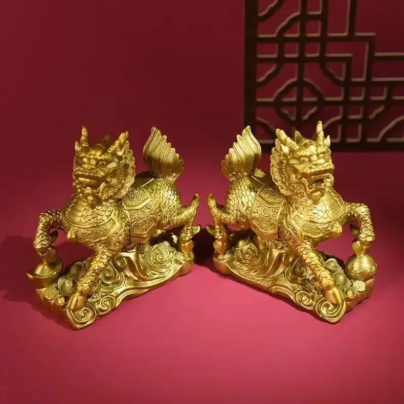 1pairs Feng Shui Copper Fortune Animal Unicorn Ornament Fire Unicorn Beast Store Opening Decor Gift