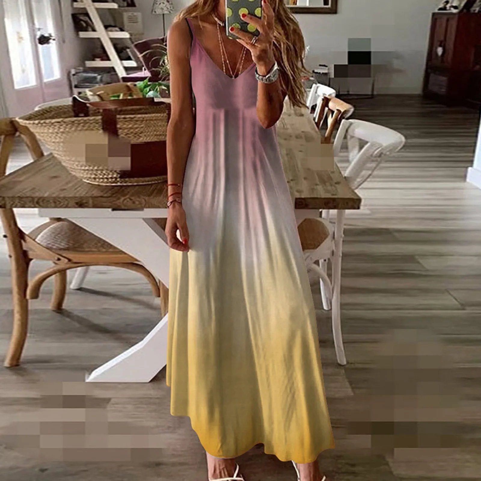 

V Neck Maxi Dress Summer Dress For Women With Gradient Stripes And Suspender Dress Tummy Slimming Dresses for Women