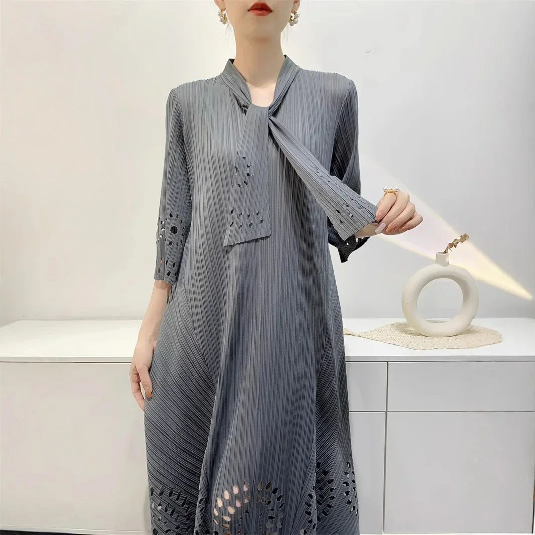 ISCH Dresses Miyake Pleats 2025 Spring Summer Pleated Women's Senior Sense Temperament Casual Loose Large Size Swing Skirt