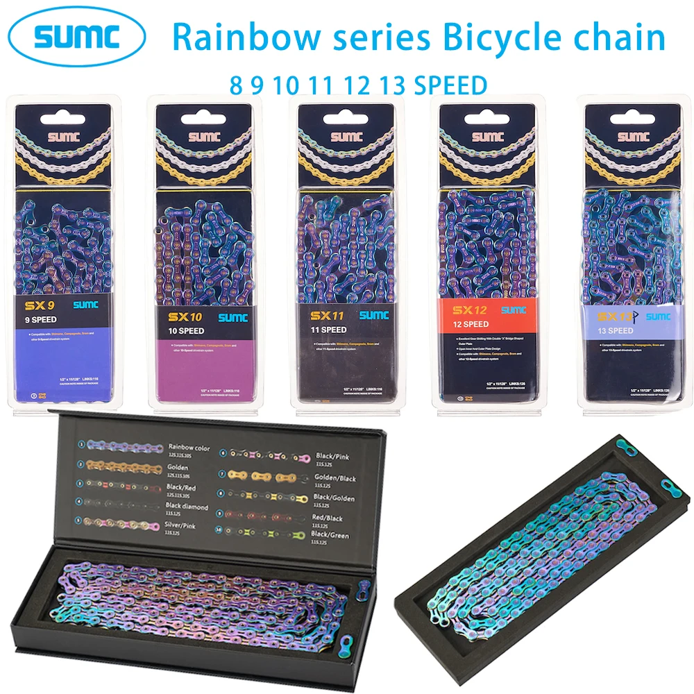 SUMC Bicycle chain 9/10/11/12 Speed 116/126L Rainbow Series Hollow Chain For Road Bike MTB Missinglink Compatible SRAM Shimano