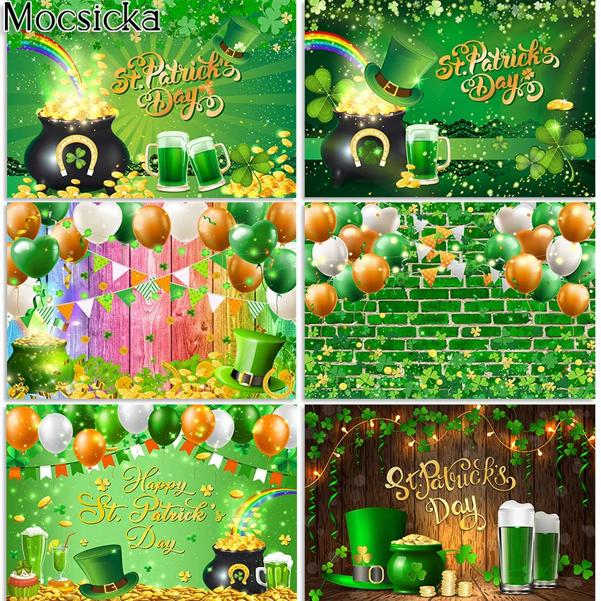 

Mocsicka St. Patricks Day Party Backdrops Irish Green Lucky Shamrock Holiday Party Decorations Photoshoot Photography Background