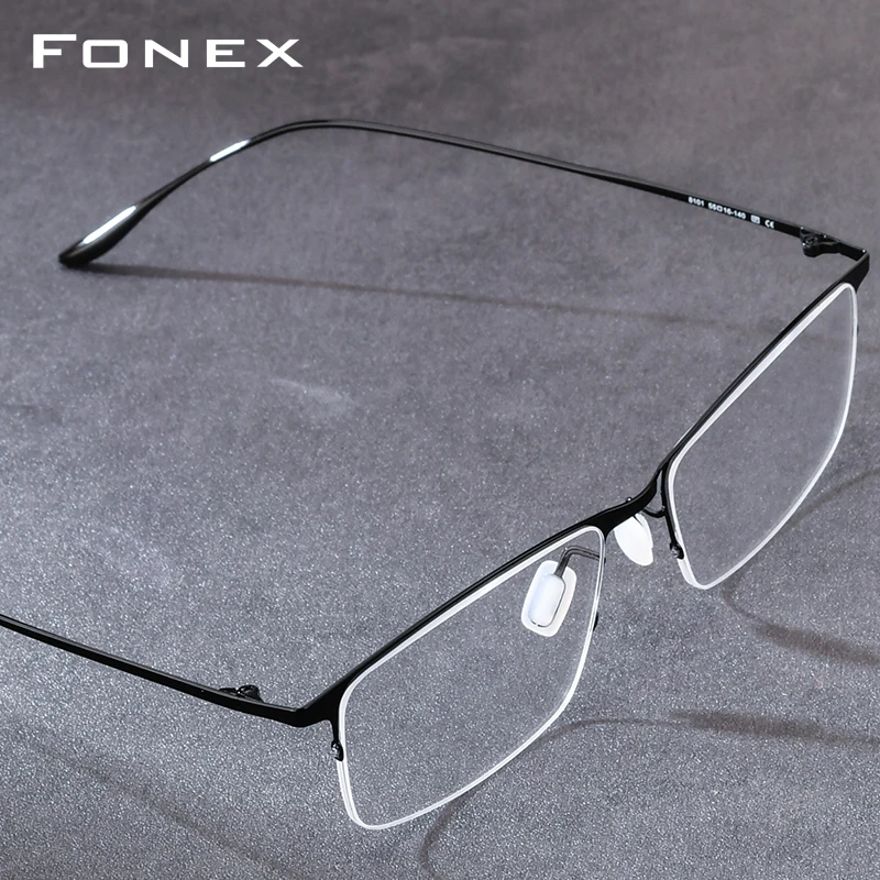 FONEX Titanium Alloy Eyeglasses Frame Men Square Brand Design Glasses Japanese Ultralight Semi-Rimless High-Quality Eyewear 8101