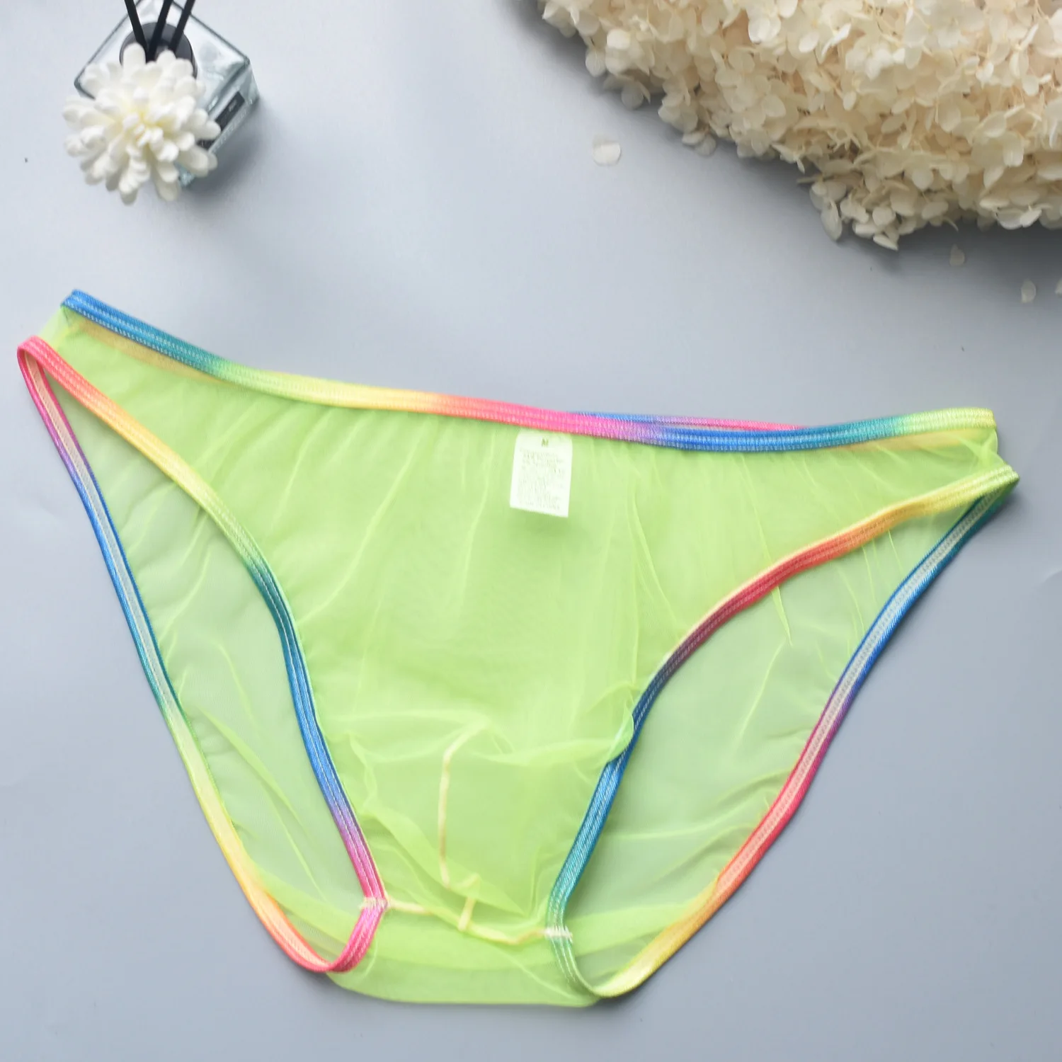 5 Pack Men Briefs Sheer Mesh Sexy Male Underwear 8 Colors Optional Rainbow Trim Transparent Lightweight Breathable Panties