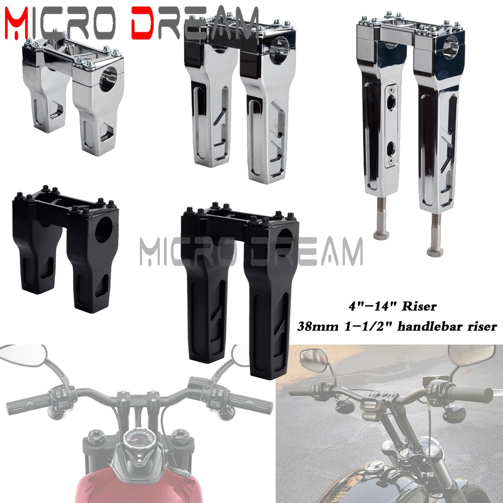 

Motorcycle 38mm 1-1/2" Handlebar 4" 6" 8" 10" 12" 14" Risers Hand Bar Rise Clamp For Harley Dyna Street Bob Sportster Softail